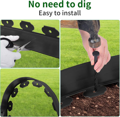 4 in x 25 Ft Garden Landscape Edging, No Dig Garden Edging Border Kit with 46 Pcs Spikes for Flower Bed Lawn Yard Grass Black