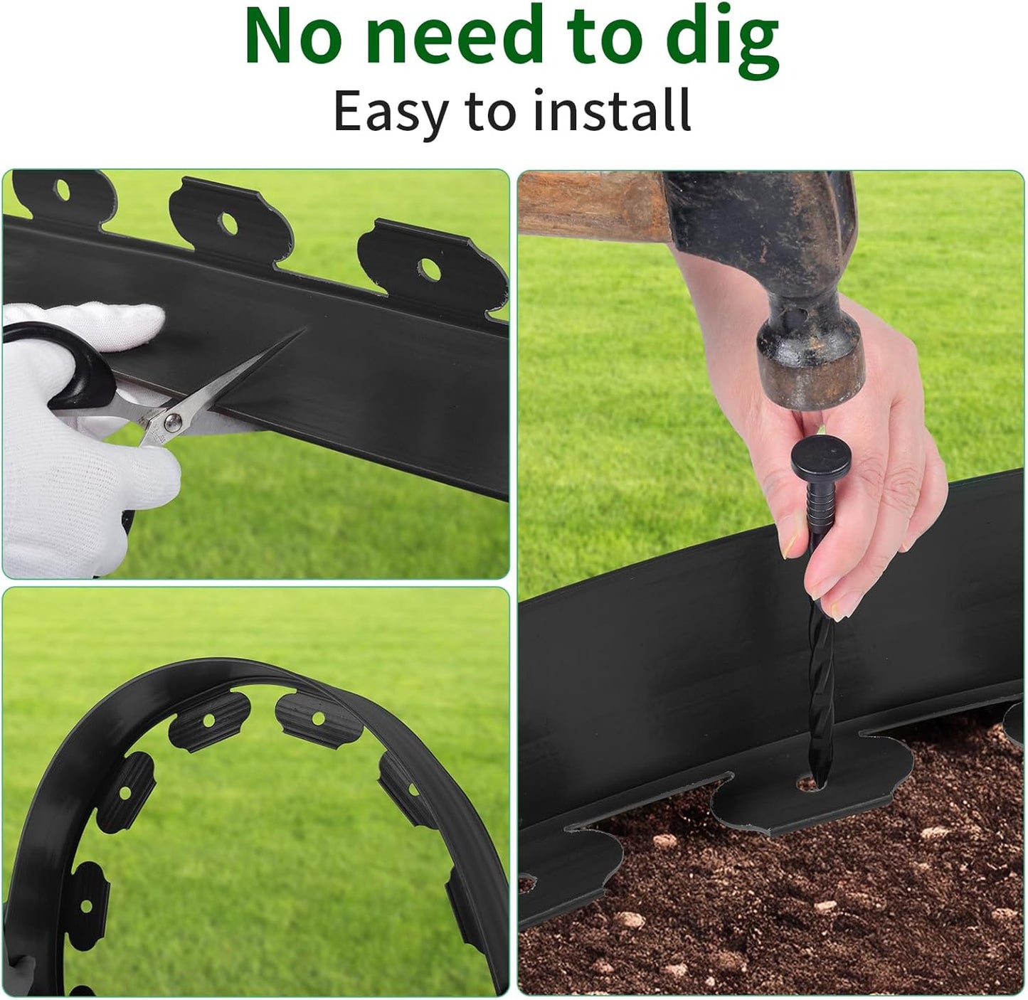 4 in x 50 Ft Garden Landscape Edging, No Dig Garden Edging Border Kit with 92 Pcs Spikes for Flower Bed Lawn Yard Grass Black
