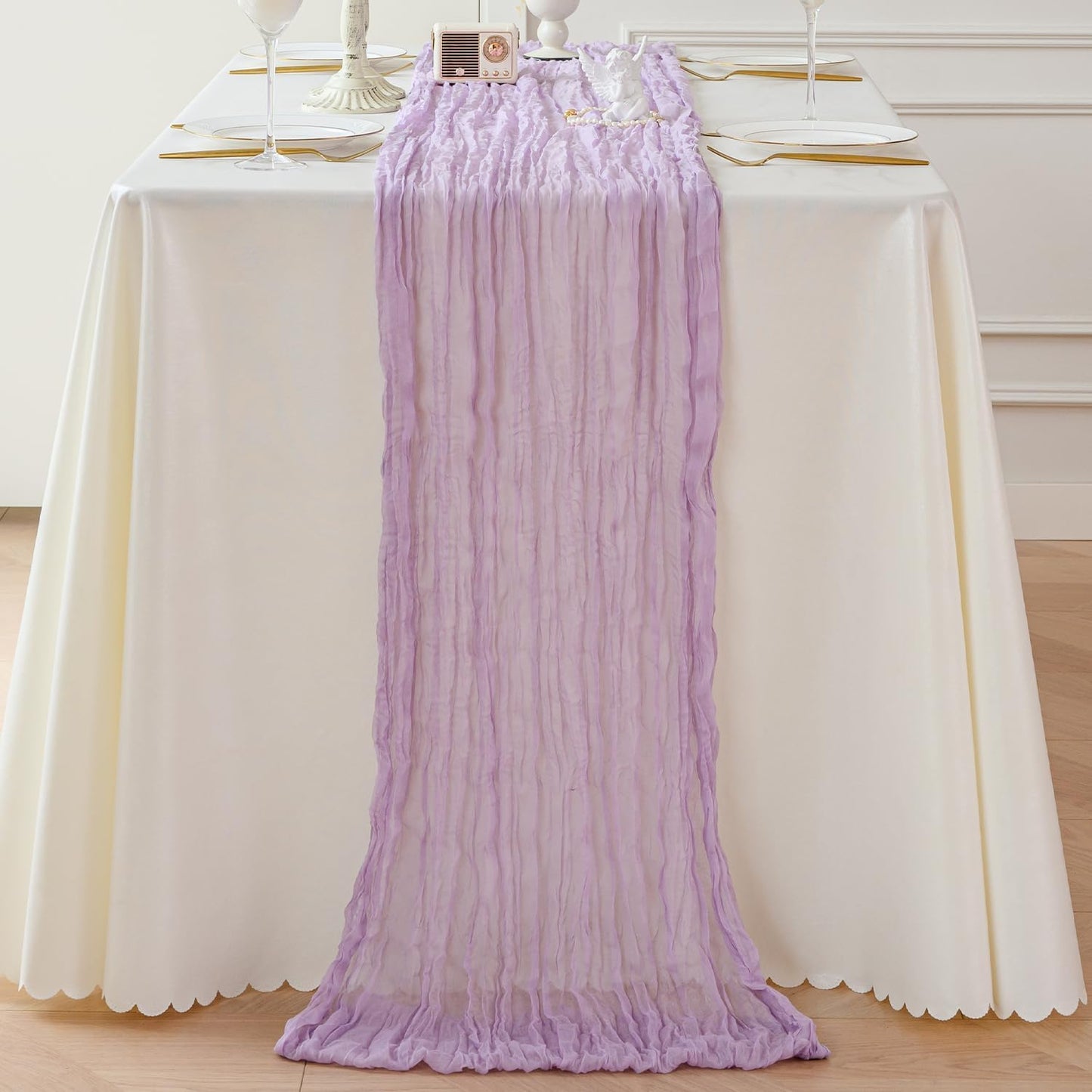 Sioloc 1 Pack Lilac Purple Lavender Cheesecloth Table Runner Fall Autumn Decor for Home 10ft Table Cloth for Tea Wedding Birthday Party Baby Bridal Shower Halloween Thanksgiving
