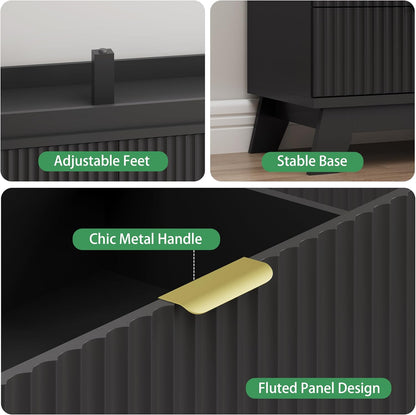 Fluted Dresser for Bedroom with 8 Drawers, 48" Wide Modern Chest of Drawers with Metal Handle, Wooden Dresser TV Stand, Wood Closet Clothes Storage Drawer Organizer for Living Room, Hallway, Black