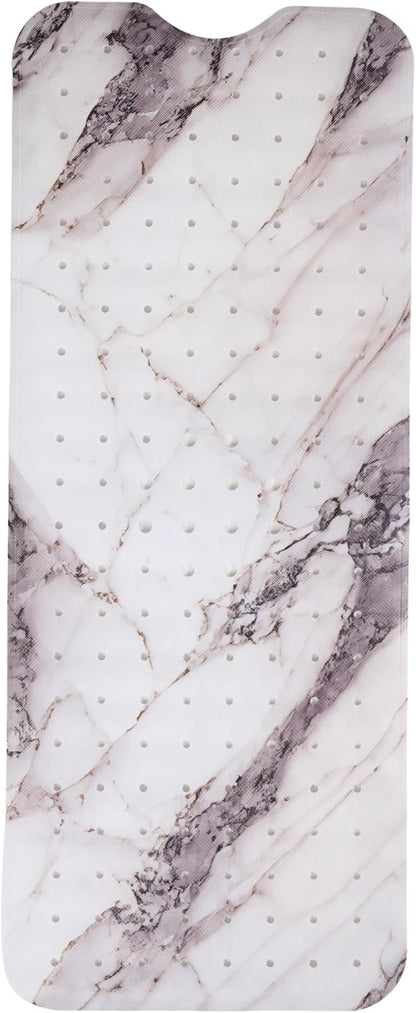 ENKOSI Bath Mat – Large 40 x 16 Inch Non-Slip Bathtub Mat with Suction Cups & Drain Holes – Extra Long Shower Mat for Tub with Marble Print Design (Grey Marble 40x16)