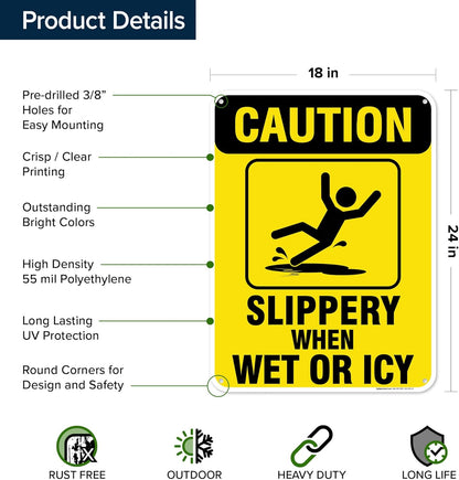 Caution Slippery When Wet Sign or ICY Sign, 18"x24" Polyethylene, Indoor/Outdoor Use, USA MADE By My Sign Center