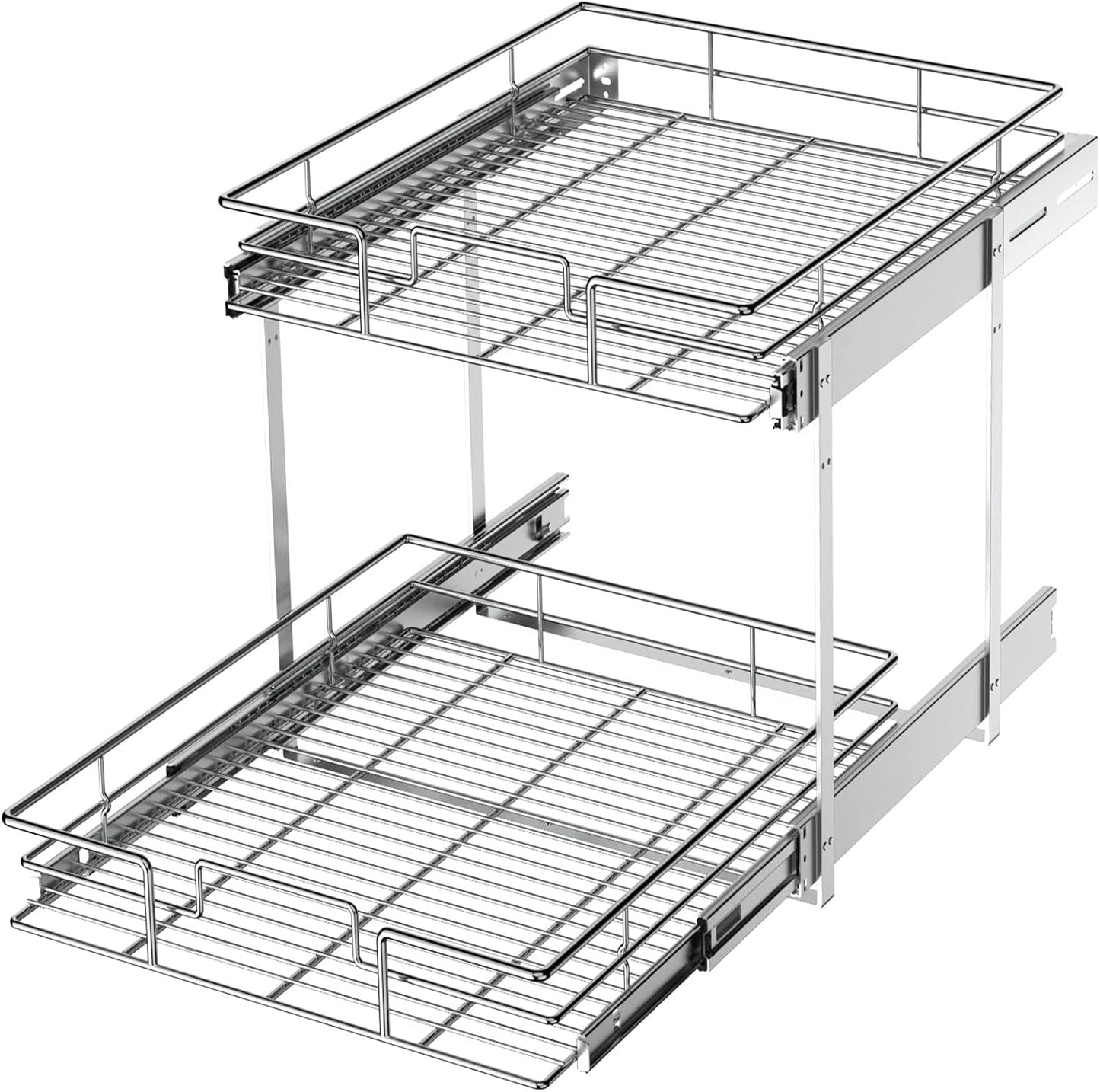 LOVMOR 2 Tier Individual Pull Out Cabinet Organizer 15½" W x 21½" D, Slide Out Kitchen Cabinet Storage Sliding Shelves
