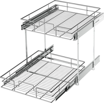 LOVMOR 2 Tier Individual Pull Out Cabinet Organizer 15½" W x 21½" D, Slide Out Kitchen Cabinet Storage Sliding Shelves