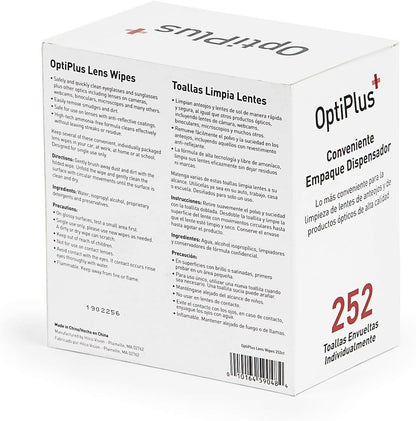 OptiPlus Eyeglass Lens Wipes l Pre-Moistened l Cleaning Wipes for Glasses, Smart Phones, Optical Lens, Goggles, and Watch Screen l Quick-Dry & Scratch-Free | 252 Count (504 Count (Pack of 1))