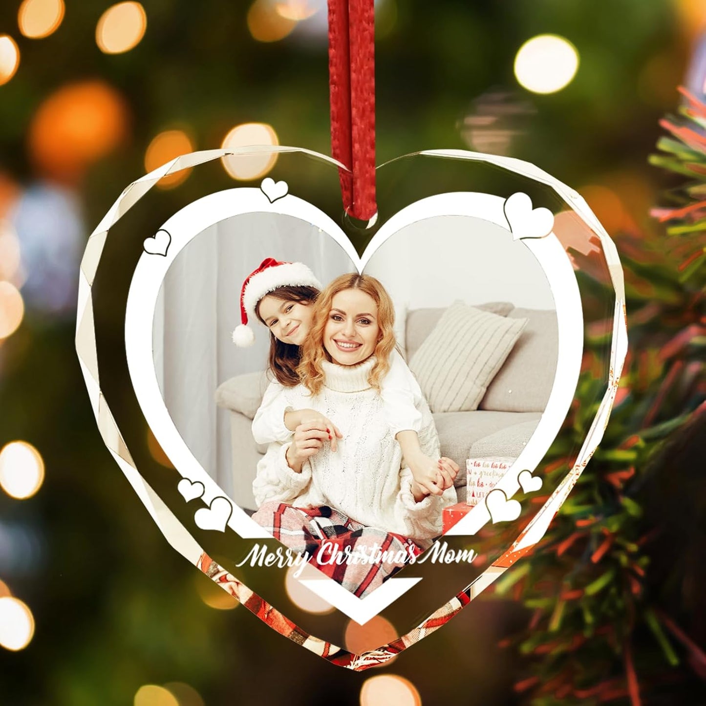 Personalized Photo Crystal Ornament 2025, Custom Engraved Heart Pendant Keepsake Wedding Gift for Couples