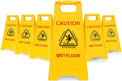 MATTHEW CLEANING 25'' Industrial Wet Floor Sign 6 Pack 2-Sided Safety A-Frame Birght Yellow Multilingual Warning Signs Commercial Caution Wet Fold-out Floor Signs For Indoors and Outdoors