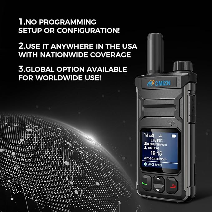 T6 Ultra-Slim Walkie Talkie with Unlimited Range Over 4G LTE, AES-256 Encrypted Two Way Radio, Noise Reduction, IP65, Type-C Charging, Lifetime Free Use
