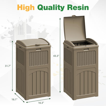 Flamaker 30 Gallon Trash Can, Resin Outdoor Garbage Can with Lid, Waterproof Hideaway Patio Waste Bins for Outside Use (2 Pack, Brown)
