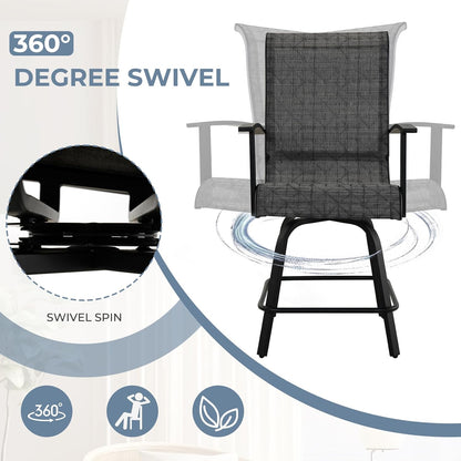 Grand patio Counter Height Swivel Bar Stools Set of 6, 24 Inch Height Patio Seating for BBQ Island Outdoor Kitchen Dining Stool Chair (Black & Grey Plaid, 6PC)