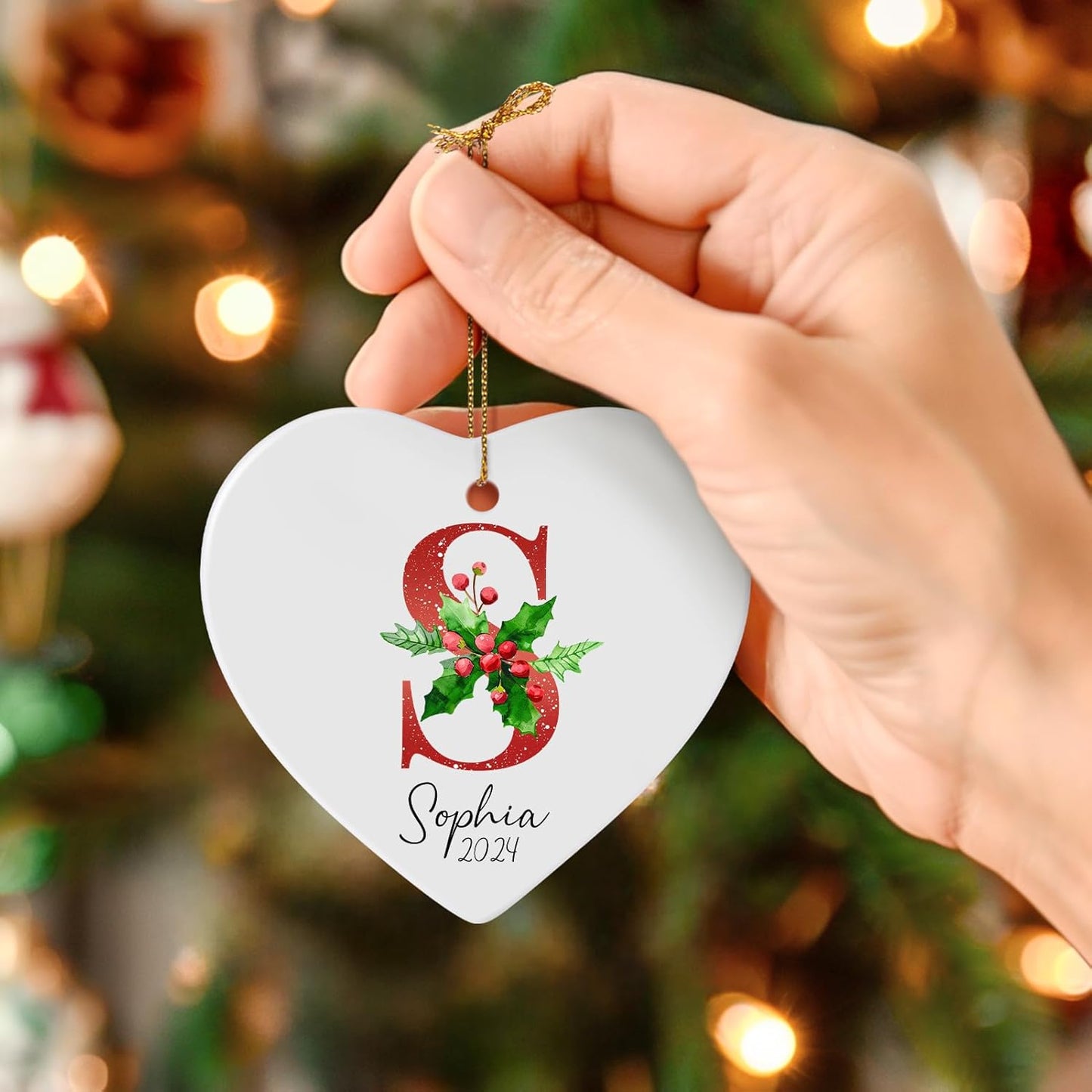 Letter Name Ornament, Personalized Christmas Ornaments, Custom Initial A-Z Ceramic Heart Ornament 2025, Customized Monogrammed Ornaments for Christmas Tree