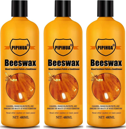 PIPIHUA Beeswax Polish and Conditioner for Wood Furniture - Waterproof & Restorer Wood Wax, Multipurpose Beeswax Furniture Polish and Cleaner for All Types and Colours 16.23 Fl Oz, 3 Pack