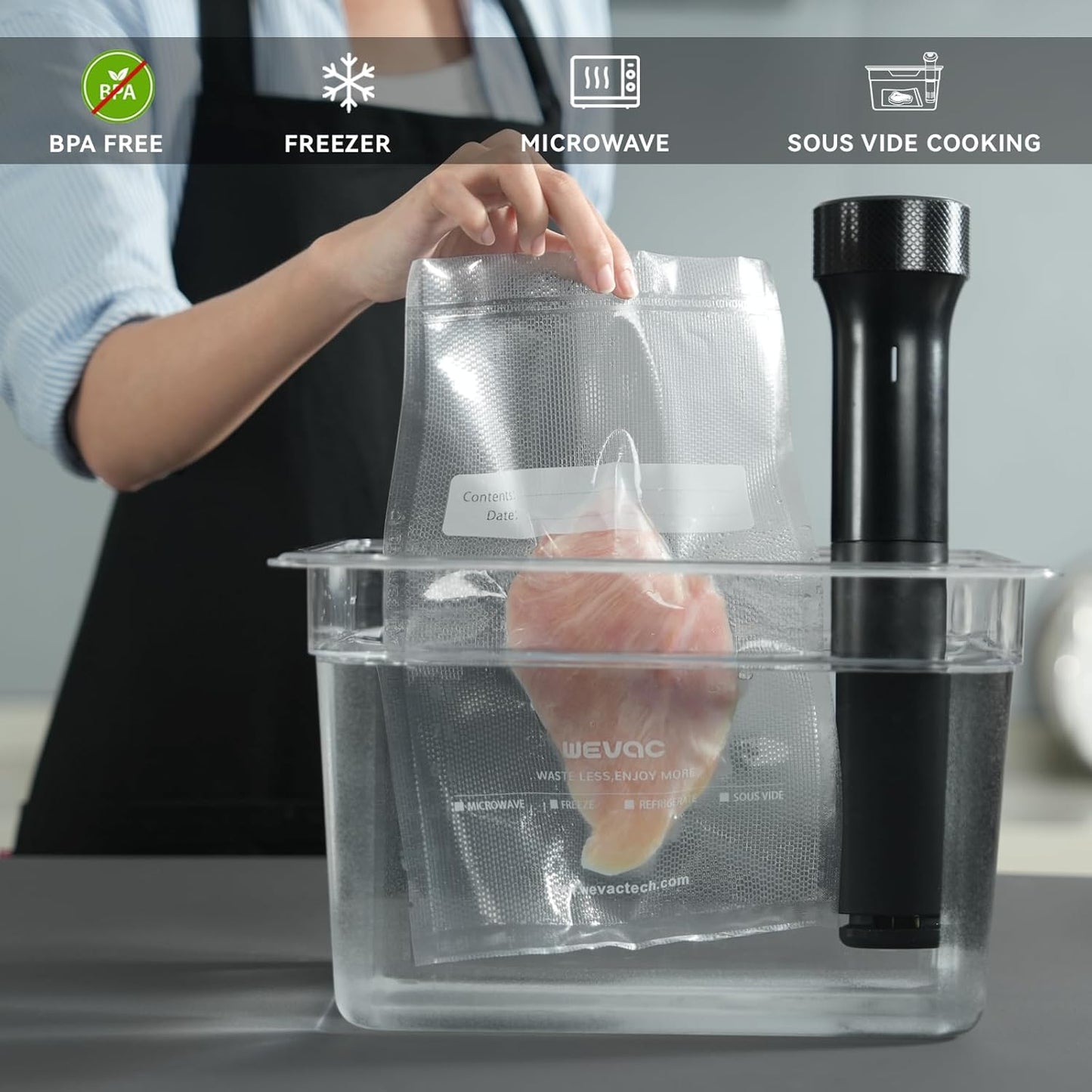 Wevac Vacuum Sealer Bags, 150 Gallon 11" x 16", and Quart 8" x 12" and Pint 6" x 10", 5 Liquid Block Bags & 5 Bone Guard Pieces, Heavy Duty for Food Storage, Sous Vide & Meal Prep