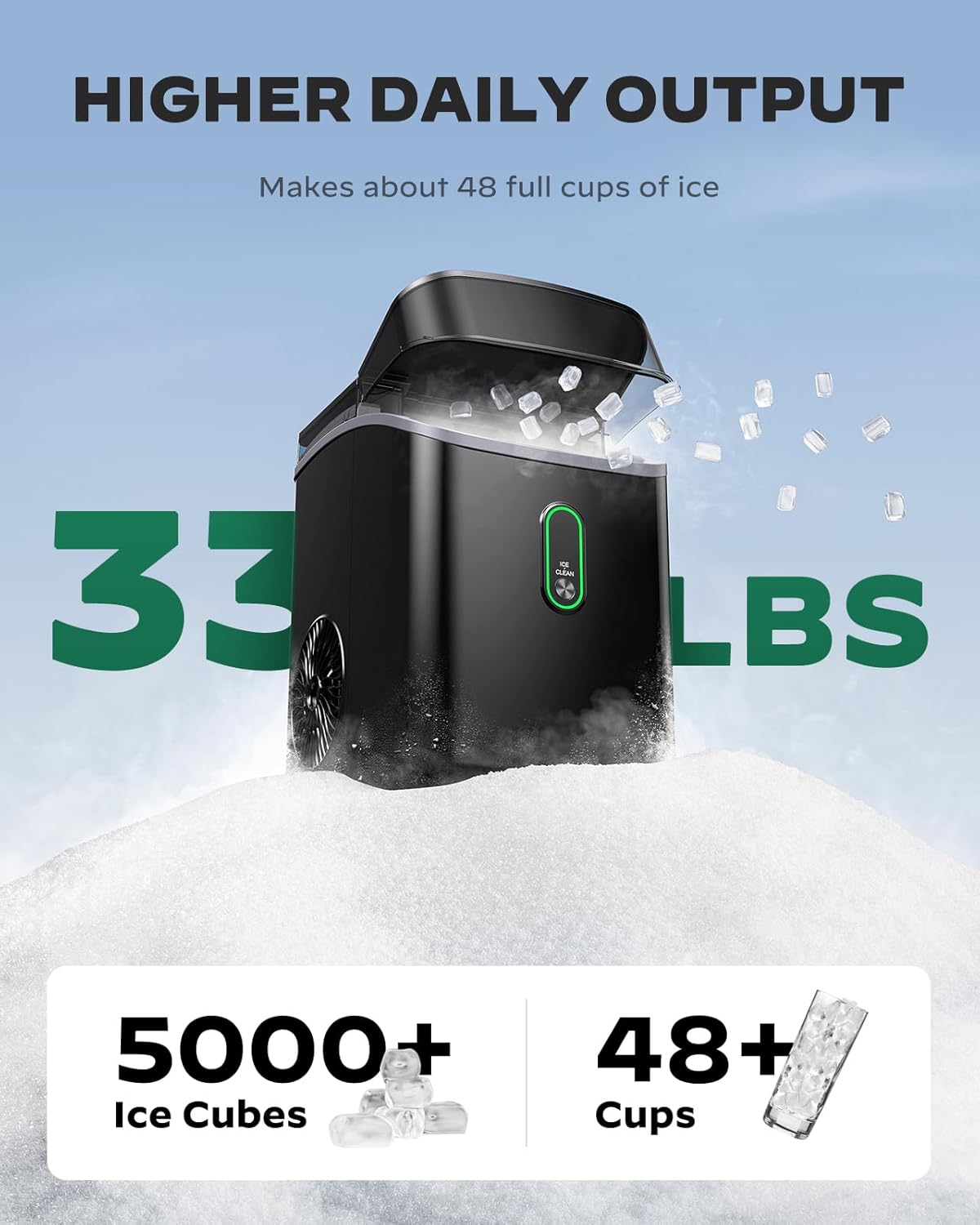 Silonn Nugget Ice Maker Countertop, Pebble Ice Maker with Soft Chewable Ice, Ready in 6 Mins, 34lbs Per Day, One-Click Operation Ice Machine with Self-Cleaning, for Home, Kitchen, Party, RV, Camping