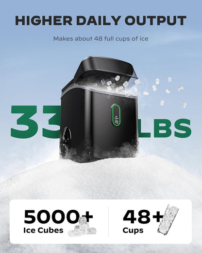 Silonn Nugget Ice Maker Countertop, Pebble Ice Maker with Soft Chewable Ice, Ready in 6 Mins, 34lbs Per Day, One-Click Operation Ice Machine with Self-Cleaning, for Home, Kitchen, Party, RV, Camping