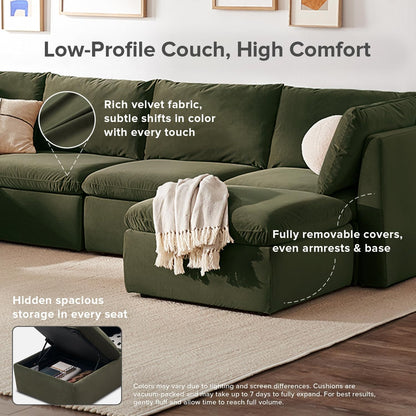 mopio Oversized Modular Sectional Sofa with Fully Removable Covers and Storage, Convertible U, L-Shaped and Sleeper Sectional, Modern Couches with Ottoman Chaise (Olive Green Velvet, 3 Seater)