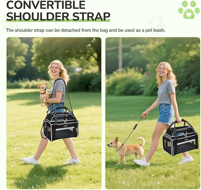 Lekereise Top Expandable Dog Carrier TSA Airline Approved Soft Sided Pet Underseat Up to 12lbs Travel Carriers for Small Cats and Dogs with Convertable Dog Leash and Anti-Scratch Mesh
