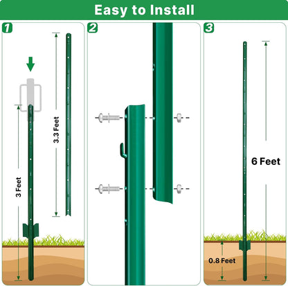 ARIFARO Sturdy Duty Metal Fence Posts 6 Feet assemblable,Pack of 10,No Digging Garden U Post for Wire Fencing Steel Poles for Yard, Outdoor