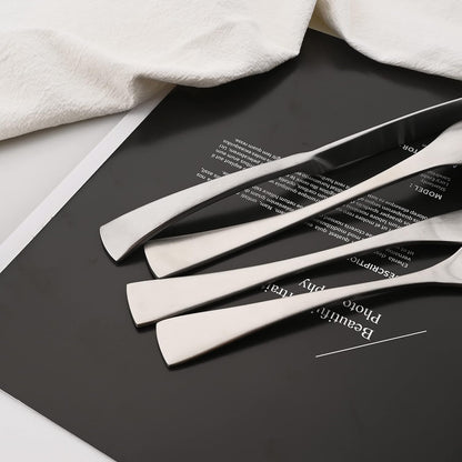 Luxury 304 Stainless Steel Matte Silver Cutlery Flatware Set - Utensil Set Steak Spoons and Forks Knife Silverware Set,Service for 4 (24-Piece)