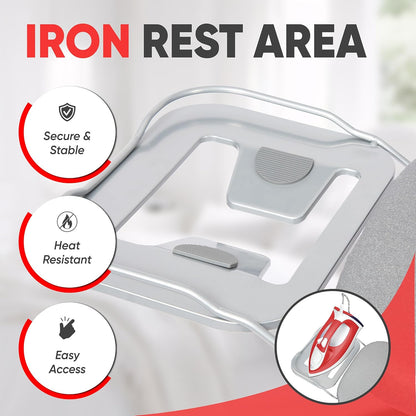 Ironing Board Full Size 54" L x 13" W, Foldable & Adjustable Height Iron Board with Heat-Resistant Cover and Iron Rest, Sturdy & Space-Saving Ironing Table for Home