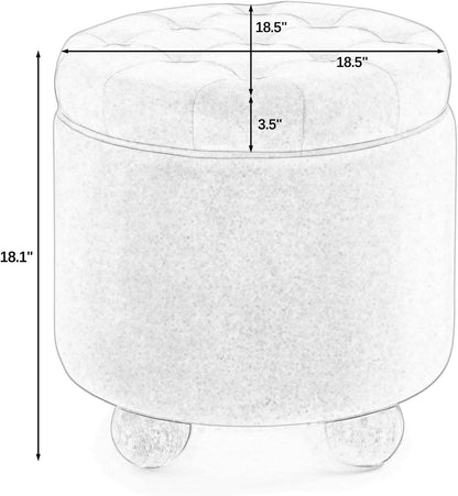 Furniliving Upholstered Button Tufted Round Ottoman, Velvet Storage Ottomans Round, Removable Lid Convenient Footstools, Bedroom Ottoman with Storage for Vanity, Living Room, Green