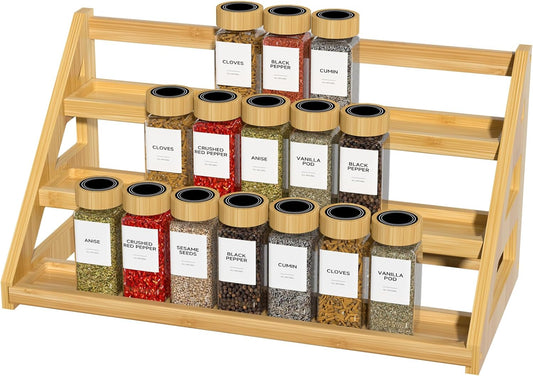 Bamboo Tiered Spice Rack, for Countertop Spice Organizer for Pantry Spice Shelf Organizer Kitchen Spices Rack