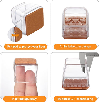 36 Pcs Square Chair Leg Floor Protectors, Felt Furniture Pads for Hardwood Floors, Chair Leg Protectors for Hardwood Floors, Floor Protectors for Chairs, No Scratches and Reduce Noise - Large Size