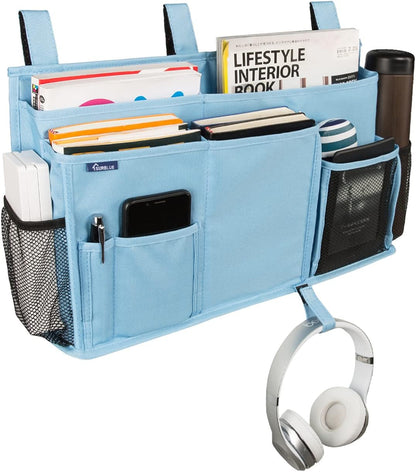 Surblue Bedside Caddy Hanging Bed Organizer Storage Bag Pocket for Bunk and Hospital Beds, College Dorm Rooms Baby Bed Rails, Camp 8 Pockets, (Large, Skyblue)
