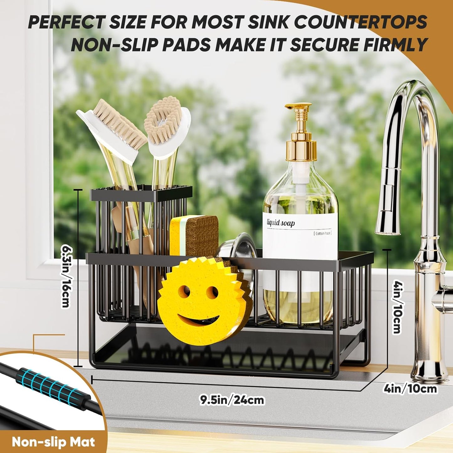 Sponge Holder for Kitchen Sink,Smiley Face Sink Caddy with Removable Brush Holder,Self-Draining Sponge Caddy for Soap,Dish Brush,Scrubber,Kitchen Essentials and Gadgets