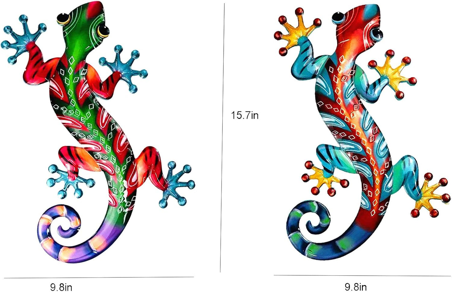 Set of 2 Large Metal Gecko Wall Decor, Outdoor Lizard Wall Art Upgrade Handmade Hanging Sculpture Decoration for Indoor Outdoor Home Garden Yard Fence Patio (2PC Large Gecko)