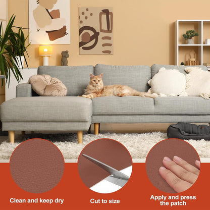 PATIKIL Leather Patches Tape for Furniture, 6.3 x 61 Inch Self Adhesive Vinyl Leather Repair Kit Cover Sheet for Couch, Sofa, Car Seats, Office Chair, Caramel Brown