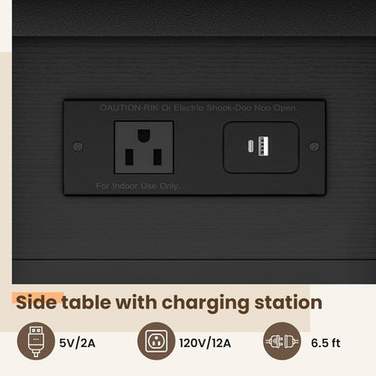 End Table with Charging Station, Flip Top Side Table with USB Ports and Outlets, 3-Tier Small Side Table with Storage for Small Space, End Tables for Living Room/Bedroom, Black