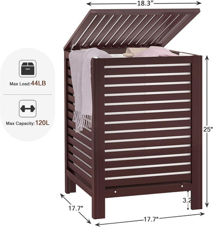 Homykic Bamboo Laundry Hamper with Lid, 120L Large Clothes Laundry Sorter with Removable 2-Section Liner Bag, Raised Laundry Basket Organizer for Clothing, Bathroom, Bedroom, Laundry Room, Espresso