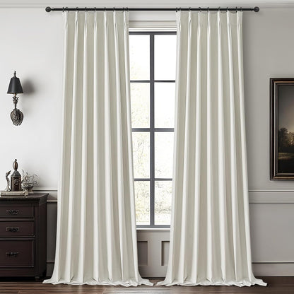 10 ft Extra Long Curtains for Sliding Glass Doors, 100% Blackout Beige White Pinch Pleated Linen Winter Curtains Insulated Noise Reducing Heavy Drape for Large Window (40" Wx120 Lx2 Panels)