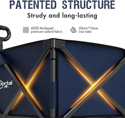 PORTAL Collapsible Wagon with Brakes, Heavy Duty Utility Cart with All-Terrain Wheels, Portable Folding Wagons for Camping, Beach, Garden, Shopping, and Groceries