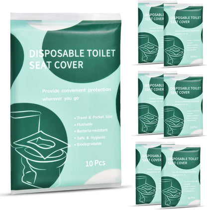 60 Pcs Disposable Flushable Paper Toilet Seat Covers Travel Supplies Essentials for Airplane, Public Restrooms, Bathroom, Hotels, Camping, Kids or Adults