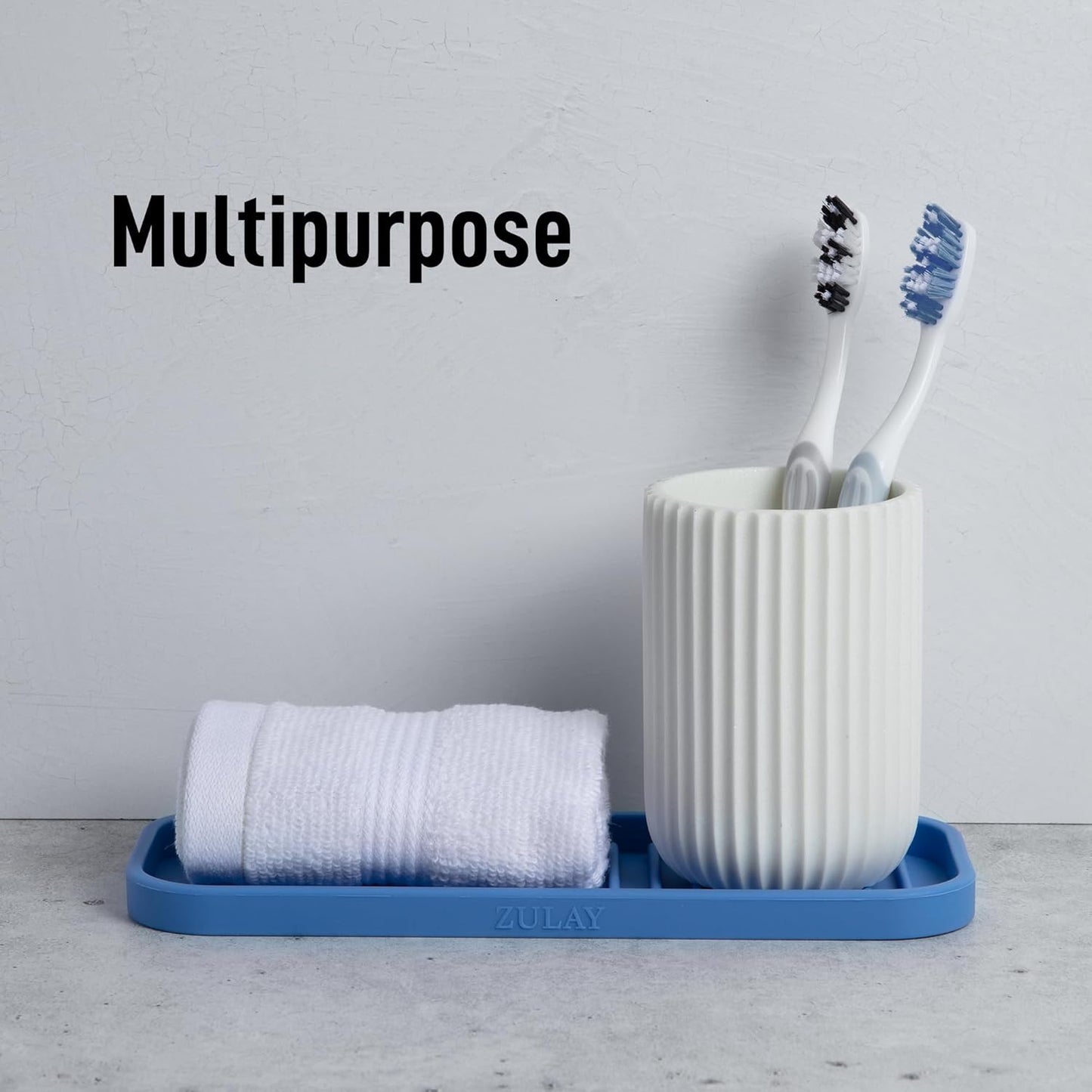 Zulay Kitchen (9x3.5) Silicone Sponge Holder for Kitchen Sink - Flexible Multipurpose Soap Tray Sponge Holder - Sink Organizer Tray for, Bathroom, Makeup, Trinkets & More (Provence Blue)