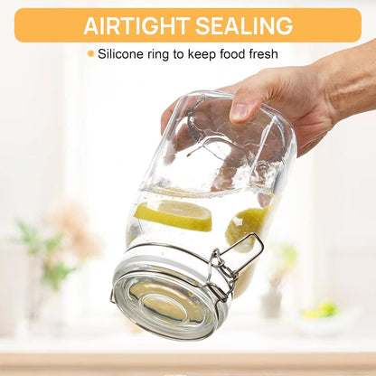 CHEFSTORY 50oz Airtight Glass Jars with Lids, 3 PCS Food Storage Canister for Kitchen & Pantry Organization, Square Mason Jar Containers for Storing Sugar, Flour, Cereal,Coffee,Cookies