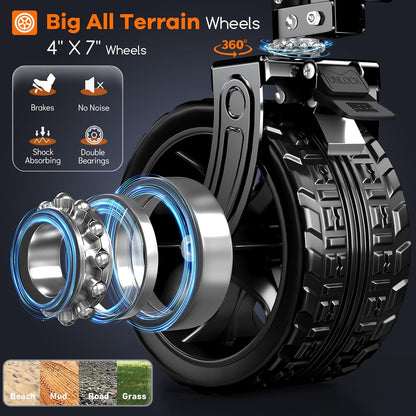 220L Collapsible Wagon Cart Foldable, 460lbs Load Capacity Heavy Duty Folding Beach Wagons with Big All-Terrain Wheels, Utility Carts for Groceries, Camping, Sports - Grey&Turquoise