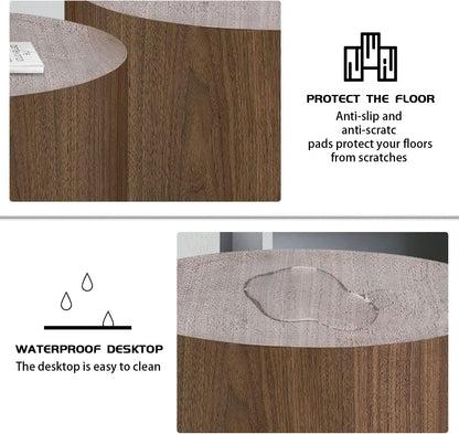 Nesting Coffee Table Set of 2, Round Side Tables Set, Wooden Accent Table, Modern End Tables, Minimalist Circle Table for Small Space Living Room Bedroom, Walnut