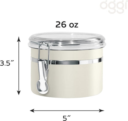 Oggi Stainless Steel Kitchen Canister 26 fl oz, Gray - Airtight Clamp Lid, Clear See-Thru Top - Ideal for Kitchen Storage, Food Storage, Pantry Storage. Size 5" x 3.5".