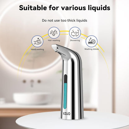 Automatic Soap Dispenser with Infrared Sensor - Adjustable 4-Level Touchless Hand Soap for Kitchen, Bathroom - Battery Operated Electric Dispenser, Durable Plastic, Smart Soap Holder (400ML Silver)