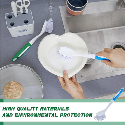 Hsei 20 Pcs Blue and Green Kitchen Scrub Dish Brush Bulk with 11 Inch Anti Slip Handle Cleaning Dish Scrubber with Stiff Bristles Washing Scrub Brushes for Housekeeping for Pots and Pans, Kitchen Sink