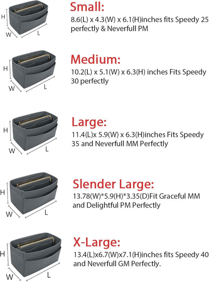 LEXSION Felt Purse Bag Organizer Insert with zipper Bag Tote Shaper Fit Speedy Neverful PM MM