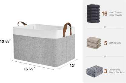 StorageWorks Storage Bins, Fabric Storage Bins for Shelves, Large Storage Baskets with Metal Frame, Closet Baskets and Bins with Handles, Gray and White, 2-Pack