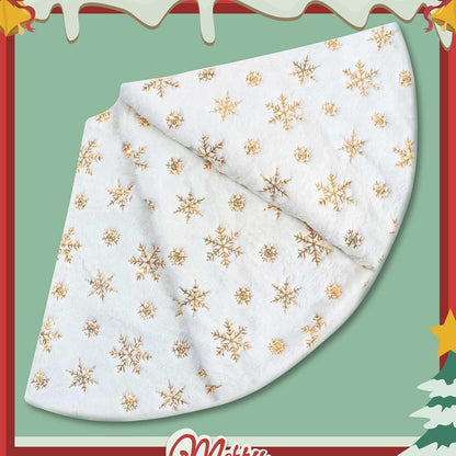 Christmas Tree Skirt, 48 Inch White Luxury Faux Fur & Gold Sequin Snowflakes, 4ft Xmas Tree Skirt for Holiday Tree Ornaments Christmas Party Home Decorations