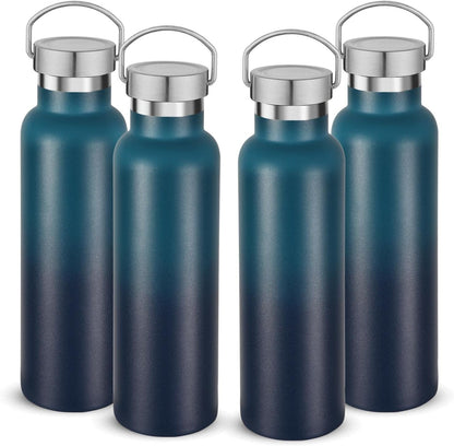 Neihepal 20 oz Insulated Water Bottles Bulk 4 Pack,Stainless Steel Double Wall Sport Bottle with Lid of Handle,Metal Reusable Thermoses Flask for School,Cyclists,Hikers,Gift (Dark Night,Set of 4)