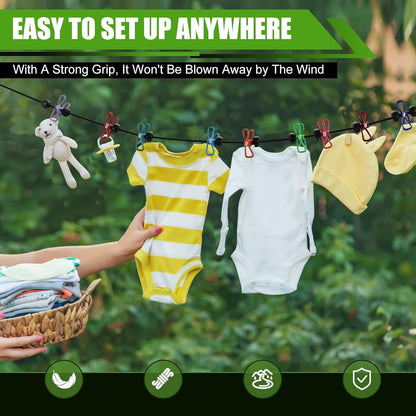 2 Pack Camping Clothesline Portable 12 Clothespins, Camping Accessories Travel Clothesline for Outdoor Indoor, Retractable Clothes Line Elastic Clothesline for Camper Hotel Room