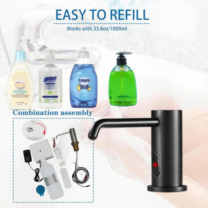 Automatic Soap Dispenser Touchless for Kitchen and Bathroom, Sink Built in Commercial Electric Soap Dispenser,Upgraded Infrared Sensors Brass Material, with Bottle and Pump 33.81oz/1000ml(Black)