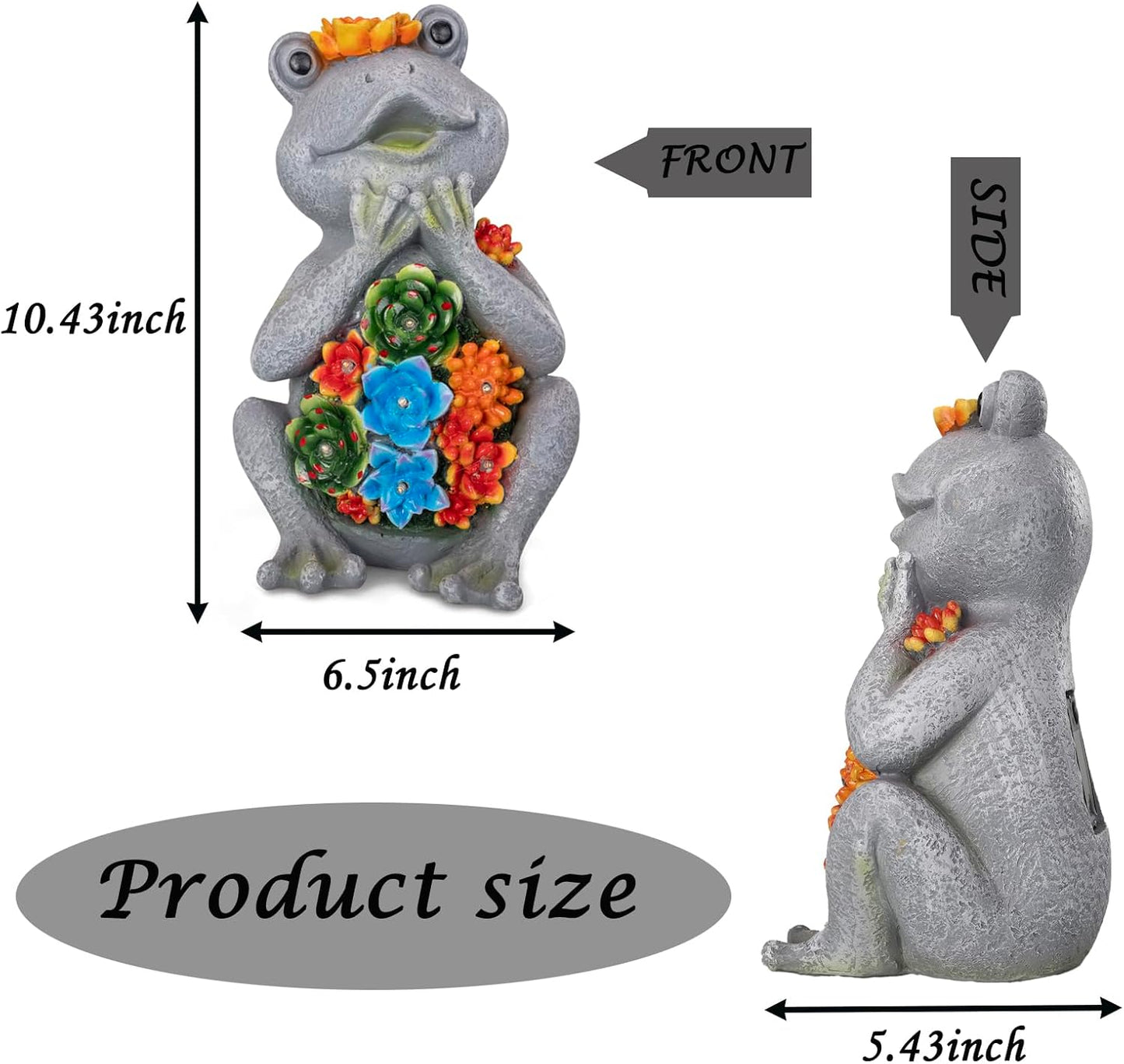 Solar Garden Frog Statues with Outdoor Light for Outdoor Decor Succulent and 8 LED Lights Solar Frog Art Decor for Lawn Yard Decor Gifts for Women Mother's Day Birthday